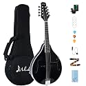Mulucky A Style Mandolins Instrument, 8 String Acoustic Mandolin with Beginner Kit, Case, Tuner, String, Picks - Black