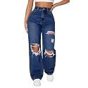 Solid High Waist Ripped Straight Leg Pant