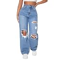 Solid High Waist Ripped Straight Leg Pant