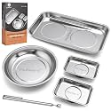 MULWARK 4Pcs Magnetic Tray with 1.5Lb Magnetic Pickup Tool, 3 Sizes Stainless Steel Magnetic Parts Tray for Organizing Screw Bolts Nuts Washers Pins Repair Tools Workshop