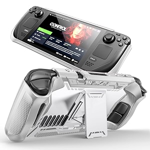 mumba blade series case for steam deck  steam deck oled with kickstand tpu grip shock protective cover accessories heat dissipation friendly anti-slip amp anti-scratch protector gray