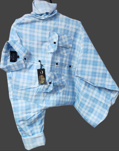 MUMIN Men Checkered Casual Light Blue White
