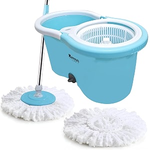 mumma39s life bucket spin mop with 2 wetdry mop heads extendable metal handle heavy duty removable plastic wringer 360 floor cleaning mopping set round mop