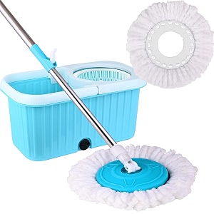 mumma39s life spin mop stick with bucket  spin mop with 2 wetdry mop heads extendable metal handle heavy duty removable plastic wringer 360 floor cleaning mopping set square mop