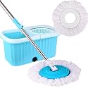 Mumma's LIFE Spin Mop Stick with Bucket | Spin Mop with 2 Wet/Dry Mop Heads Extendable Metal Handle Heavy Duty Removable Plastic Wringer 360° Floor Cleaning Mopping Set (Square Mop)