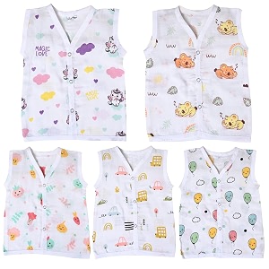 mumslap organic cotton muslin jhablas for new born baby boy and girl 0-12 months set of 5  pack of 5  beautiful prints jabala  sleeveless vest  perfect baby shower gifts
