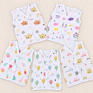 mumslap organic cotton muslin jhabla for newborn baby boy amp girl front open sleeveless jabla with snap buttons soft breathable summer clothes pack of 5 3-6 months