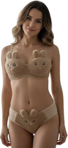 munaafi Bra Panty Set Applique Beige