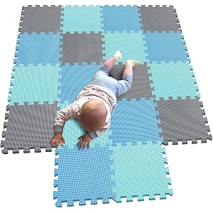 gym floor mat exercise mat eva foam interlocking tiles protective flooring for gym equipment and workouts 12mm extra thick sblue-grey-green16tiles-64sqft