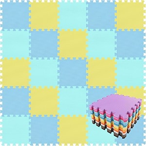gym floor mat exercise mat eva foam interlocking tiles protective flooring for gym equipment and workouts 12mm extra thick sblue-yellow-green6tiles-24sqft