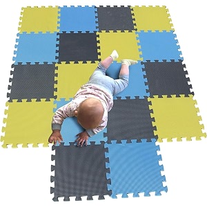 gym floor mat exercise mat eva foam interlocking tiles protective flooring for gym equipment and workouts 12mm extra thick sblue-yellow-grey6tiles-24sqft