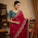 Munir Clothing Embroidered Bollywood Satin Saree Pink