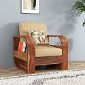 Sheesham Wood 1 Seater Sofa Set for Living Room Furniture Wooden Sofa Set Single Seater for Home &amp; Office (One Seater Sofa, Natural Finish), Brown