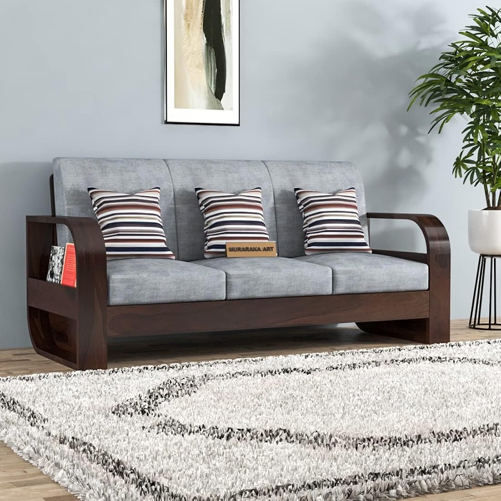 MURARAKA ART Sheesham Wood 3 Seater Sofa Set for Living Room Furniture ...