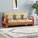 Sheesham Wood 3 Seater Sofa Set for Living Room Furniture Wooden Sofa Set 3 Seater for Home &amp; Office (Three Seater Sofa, Natural Finish) | 3 Seater Wooden Sofa, Brown