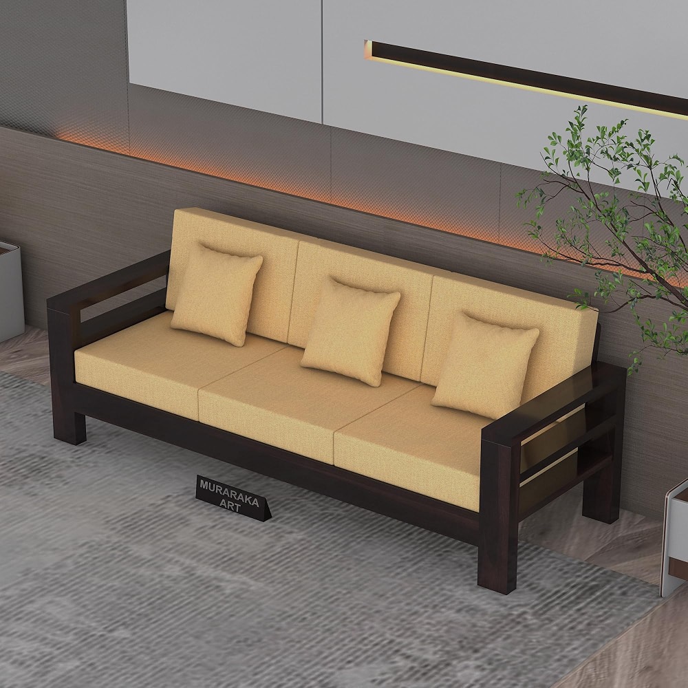 Sheesham Wood 3 Seater Sofa Set for Living Room Furniture Wooden Sofa ...