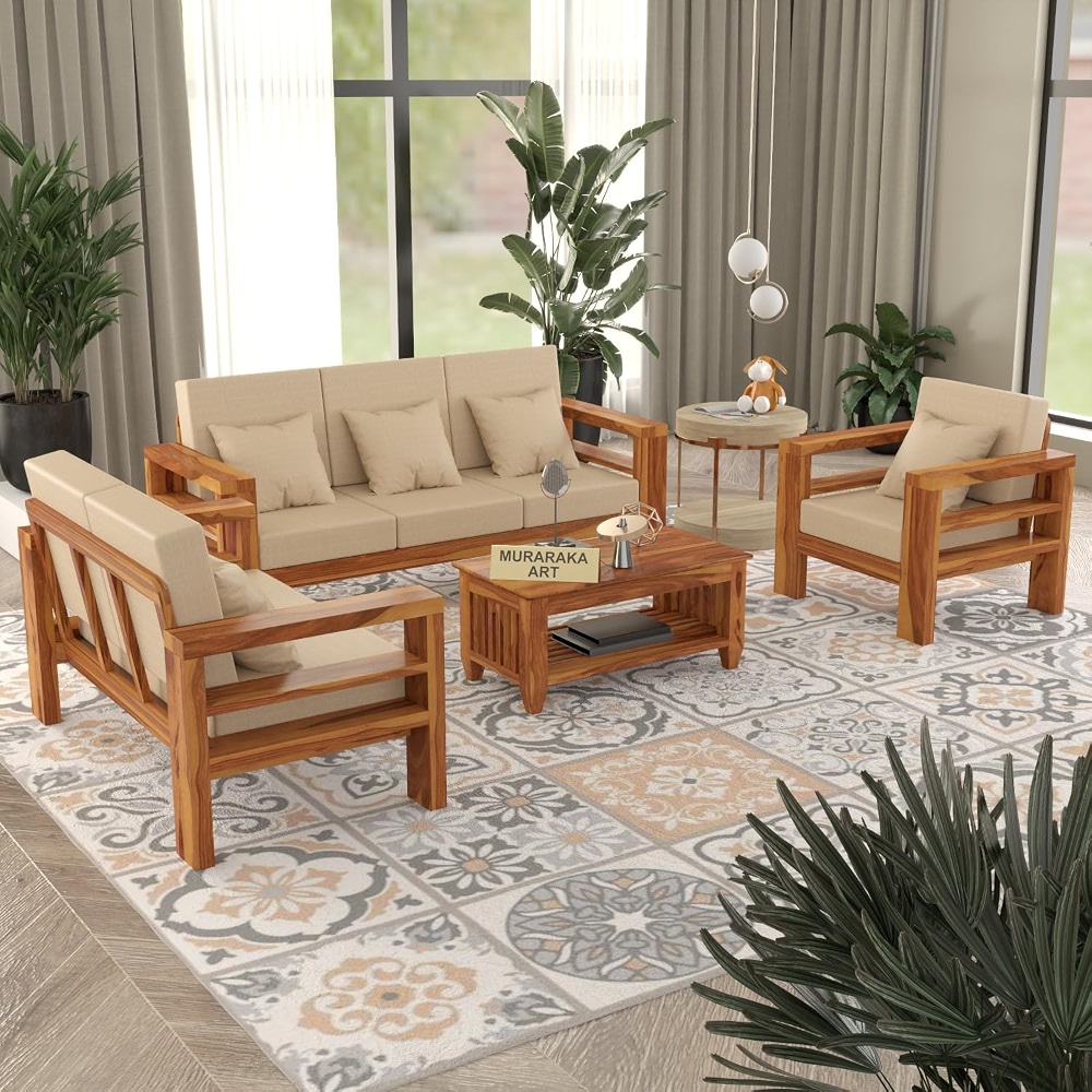MURARAKA ART Sheesham Wooden 6 Seater Sofa Set for Living Room | Solid ...