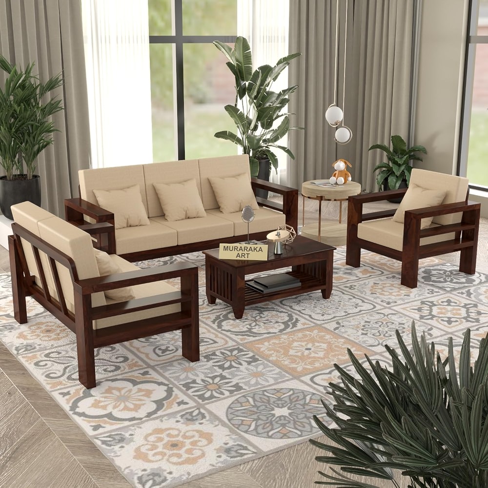 MURARAKA ART Sheesham Wooden 6 Seater Sofa Set for Living Room | Solid ...