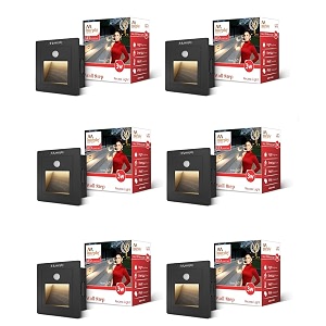 murphy 3-watt conceal motion sensor wall step light outdoor and indoor led foot light with aluminium ip65 grade waterproof body warm white pack of 6
