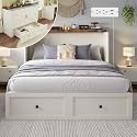 LUXOAK Queen Murphy Cabinet Bed with with Storage &amp; Charging Station