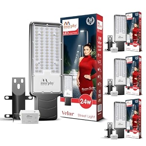 murphy velar 24w led street light with auto onoff day night sensor  aluminium body  ip66 waterproof  2400 lumens  6500k cool white   bis certified  2-year warranty pack of 4