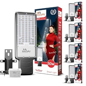 murphy velar 50w led street light with auto onoff day night sensor  aluminium body  ip66 waterproof  5000 lumens  6500k cool white   bis certified  2-year warranty pack of 5