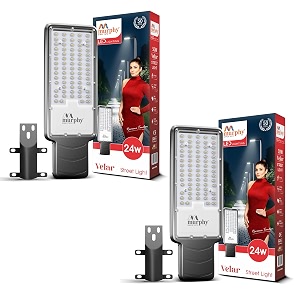 murphy velar 24w led street light  aluminium body  ip66 waterproof  2400 lumens  6500k cool white  bis certified  energy efficient outdoor light  2-year warranty pack of 2