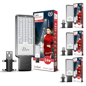 murphy velar 24w led street light  aluminium body  ip66 waterproof  2400 lumens  6500k cool white  bis certified  energy efficient outdoor light  2-year warranty pack of 4