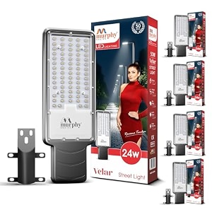 murphy velar 24w led street light  aluminium body  ip66 waterproof  2400 lumens  6500k cool white  bis certified  energy efficient outdoor light  2-year warranty pack of 5