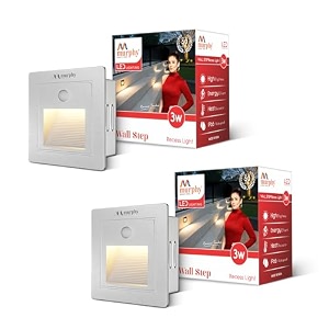 murphy white body 3-watt conceal motion sensor wall step light outdoor and indoor led foot light with aluminium ip65 grade waterproof body warm white pack of 2
