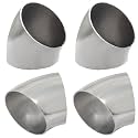 Murtenze 4 Pack OD 2.5 Inch 45 Degree Stainless Steel Bend Tube Exhaust Elbow Pipe for Car Modified Exhaust System 2.5" Piping Silver Tone，Stair Handrail Bend