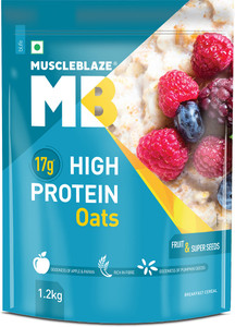 muscleblaze high protein oats 17 g protein breakfast cereals fruit  superseeds pouch 12 kg