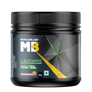 muscleblaze l-glutamine powder fruit punch 41 servings 250g post workout recovery  5g glutamine