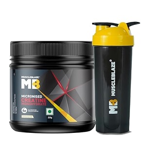 muscleblaze micronized creatine monohydrate powder unflavoured 83 servings 250g with shaker combo  trustified certified creatine
