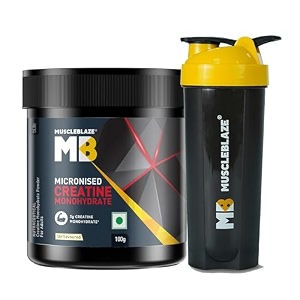 muscleblaze micronized creatine monohydrate powder unflavoured 33 servings 100g with shaker combo  trustified certified creatine