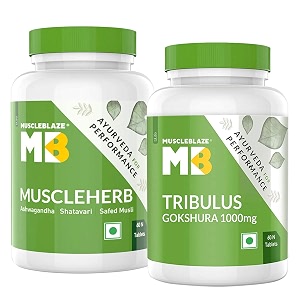 muscleblaze muscleherb ayurveda for performance amp muscle gain ashwagandha shatavari amp safed musli 60 tablets and tribulus 1000 mg 60 tablets combo pack