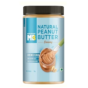 muscleblaze natural peanut butter creamy 29 g protein unsweetened no added salt trans fat free no preservatives 750 g