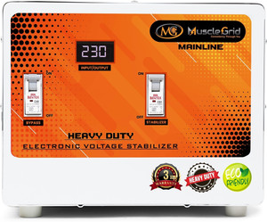 musclegrid india 15 kva 130v-280v heavy duty 12000w copper wired mainline voltage stabilizer for home appliances orange