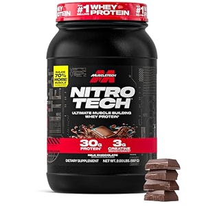 muscletech nitro-tech whey protein907 g 2lbsmilk chocolate30 g protein3 g creatine monohydrate67 g bcaaultimate muscle building formulaincrease strength amp performance22 servings