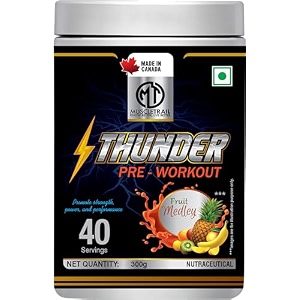 muscle trail thunder pre workout powdermade in canadafor men and womenno sugar addedfree from fillersno colours added40 servingsfruit medley