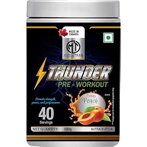 muscletrail thunder pre workout - amino energy supplement for men and women  40 servings  imported made in canada fuzzy peach flavour