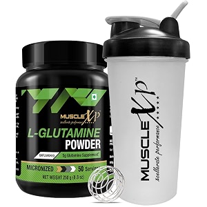 musclexp micronized l-glutamine powder - 250gm unflavored  shaker