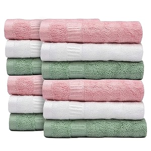 mush bamboo face towel set  550 gsm soft absorbent small towels for face and hand  anti microbial face towel for women and men  set of 12 - green pink white