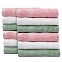 Mush Bamboo Face Towel Set | 550 GSM| Soft Absorbent Small Towels for Face and Hand | Anti Microbial Face Towel for Women and Men | Set of 12 - Green, Pink, White