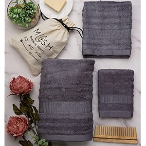 mush bamboo luxurious 3 piecetowels set  ultra soft absorbent and antimicrobial 600 gsm bath towel hand towel and face towel perfect for daily use and gifting space grey