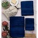 Mush Bamboo Luxurious 3 PieceTowels Set | Ultra Soft, Absorbent and Antimicrobial 600 GSM (Bath Towel, Hand Towel and Face Towel) Perfect for Daily Use and Gifting (Navy Blue)