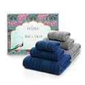 Mush Bamboo Luxurious 6 PieceTowels Set | Ultra Soft, Absorbent and Antimicrobial | Perfect as a Valentines Day/Wedding/Housewarming Gift (Gift Box: Navy &amp; Grey)