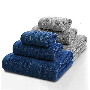 mush bamboo towels set  ultra soft absorbent and antimicrobial 600 gsm 2 bath towel 2 hand towel and 2 face towel perfect for daily use and gifting navy amp grey