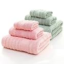Mush Bamboo Towels Set | Ultra Soft, Absorbent and Antimicrobial 600 GSM (2 Bath Towel, 2 Hand Towel and 2 Face Towel) Perfect for Daily Use and Gifting (Olive &amp; Pink)