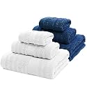 Mush Bamboo Towels Set | Ultra Soft, Absorbent and Antimicrobial 600 GSM (2 Bath Towel, 2 Hand Towel and 2 Face Towel) Perfect for Daily Use and Gifting (Navy &amp; White)